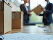 Reprise de site SEO : boîte d’archives, trousseau de clés et constat signé sur la table lors d’une passation entre agences