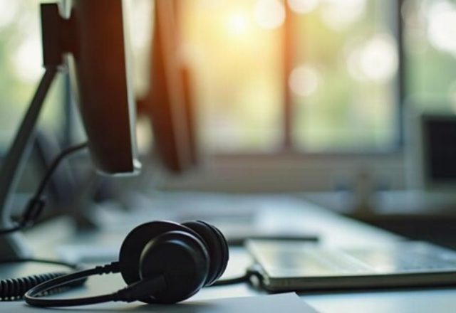 Externalisation à l'île Maurice : un casque téléphonique posé sur un poste de travail vacant dans un centre d'appels
