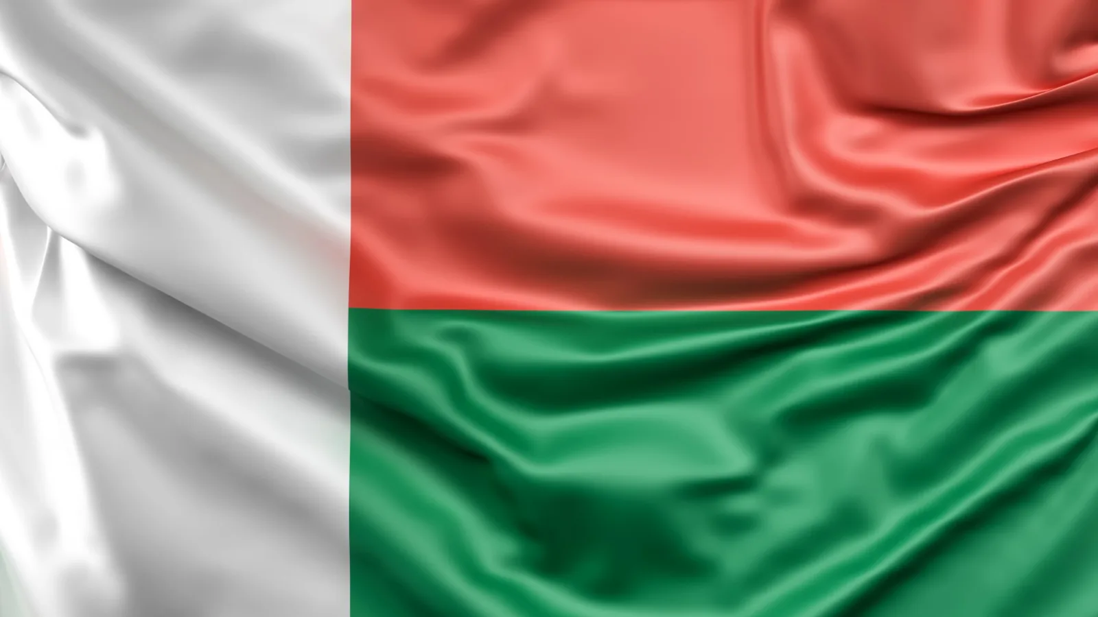 Drapeau de Madagascar, bande blanche verticale et bandes rouge et verte horizontales