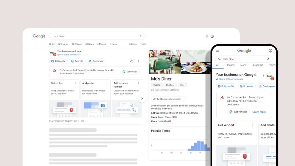 Onglet Collected Info d'une fiche Google Business Profile affichant les informations recueillies