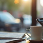 Sources préférées Google : un lecteur parcourt un fil d’actualités sur son téléphone à la table d’un café