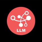 Pictogramme LLM blanc sur un disque rouge, sur fond noir