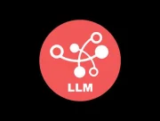 Pictogramme LLM blanc sur un disque rouge, sur fond noir