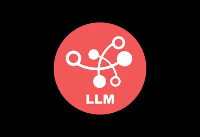 Pictogramme LLM blanc sur un disque rouge, sur fond noir