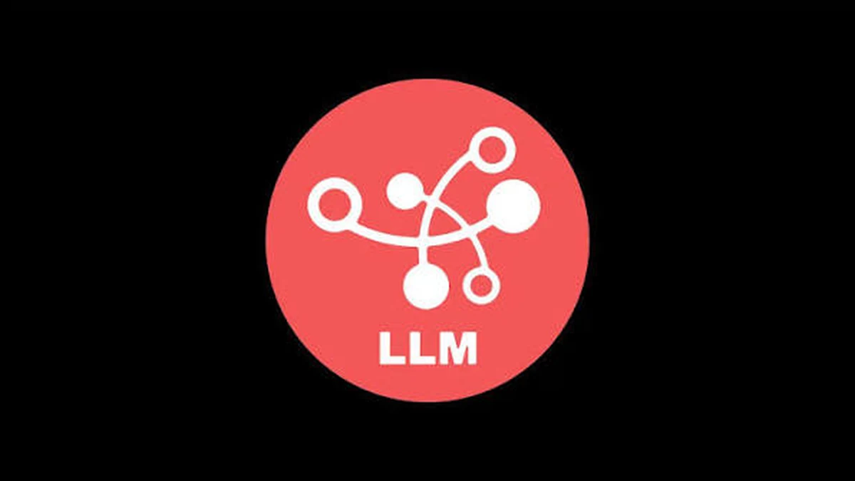 Pictogramme LLM blanc sur un disque rouge, sur fond noir
