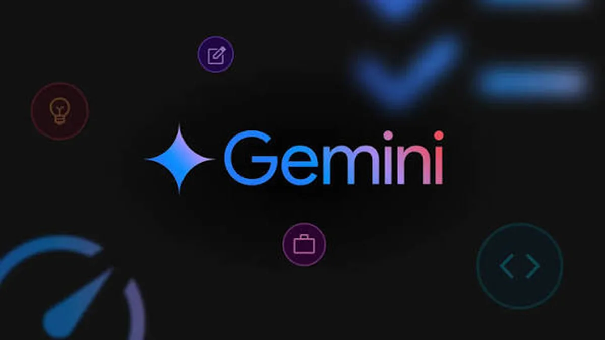Logo Gemini entouré d'icônes d'outils sur fond sombre