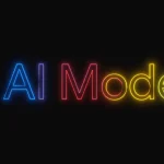 Inscription AI Mode en néon multicolore sur fond noir