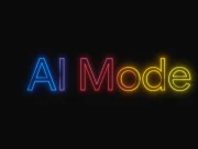 Inscription AI Mode en néon multicolore sur fond noir