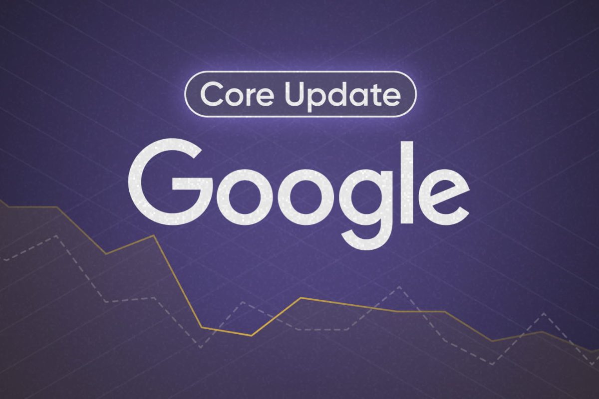 Mise à jour de l’algorithme Google : mention Core Update au-dessus d’une courbe de trafic en baisse