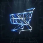 Caddie d’achat dessiné en lignes lumineuses bleues sur fond sombre
